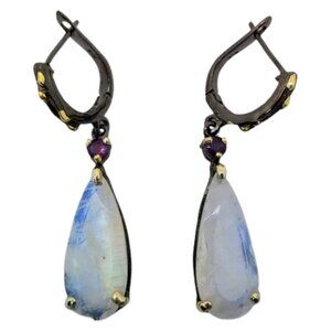 Super flash rainbow moonstone and amethyst earrings